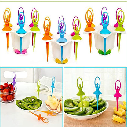 2046 Dancing Doll Fruit Fork Cutlery Set with Stand Set of 6. DeoDap