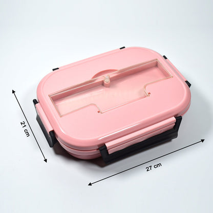 2041 Pink Lunch Box for Kids and adults, Stainless Steel Lunch Box with 3 Compartments With spoon slot. DeoDap