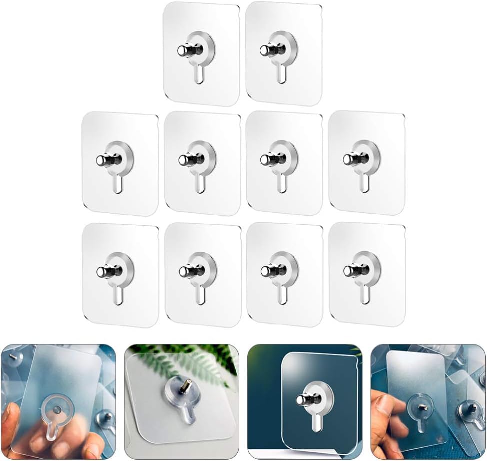 UK-0112   Stainless Steel, ABS, PVC and Glue Nail Free Adhesive No Drilling Transparent Sticky Screw Wall Hook Sticker