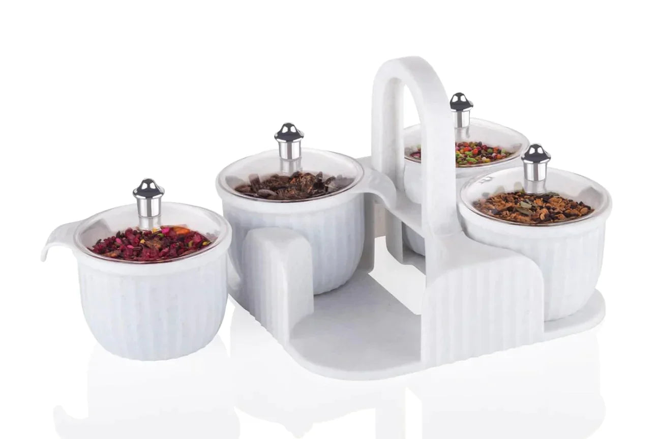 UK-0059 Dry Fruit Container Tray Set with Lid & Serving Tray 4 Pieces Airtight Jar for Serving Sweets, Chips, Cookies Other Snacks(Mutlicolor)