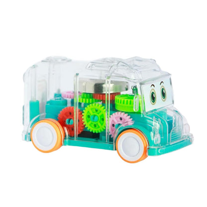 UK-0334 ransparent Gear Bus for Kids Friction Powered Mini School Bus with Tinkling Sound and Light Toy for Kids