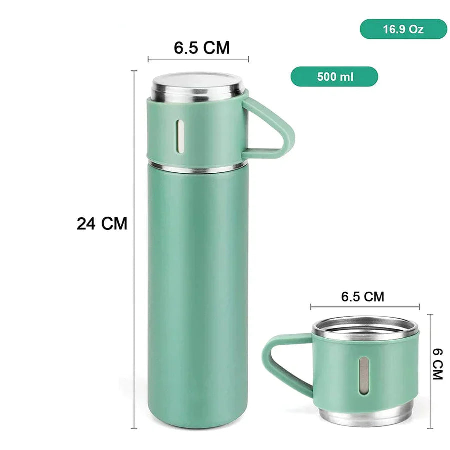 UK-0022 Stainless Steel Vacuum Flask Set with 3 Steel Cups Combo for Coffee Hot Drink and Cold Water Flask Ideal Gifting Travel Friendly Latest Flask Bottle. (Multi-Color)