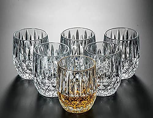 UK-0294 Luxurious Modern Design Crystal Glasses, Tumbler Drinking Glasses for Cocktail Mocktail Lassi Glass for Better Head Retention Crystal Clear Glass Set of 6-300ML