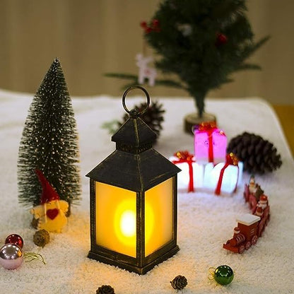 UK-0041 (2pc)Mini Square Lantern Lamps with Moving Flame LED Light for Home Decoration Diwali & Christmas