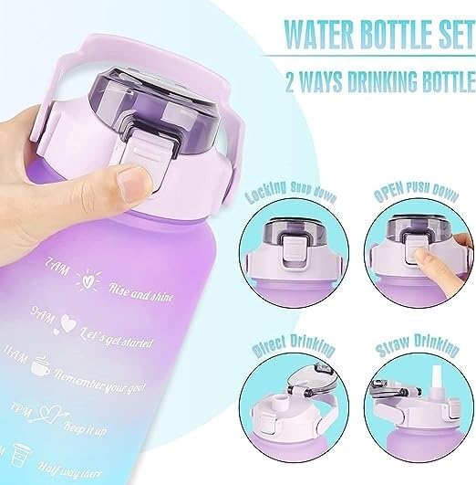 UK-0023 3 in 1 Water Bottle with Motivational Time Marker, Leakproof Durable BPA Free Non-Toxic Water bottle for office, gym, school