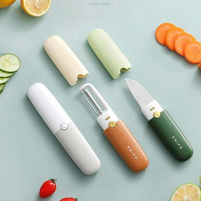 UK-0010 Multifunctional 2 in 1 Stainless Steel Fruit Knife Peeler, Fruit and Vegetable Peeler Dual-Use Knife, Outdoor Kitchen Tools Portable Peeling Fruit Peeler (2 in 1 Knife)