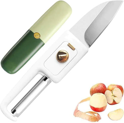 UK-0010 Multifunctional 2 in 1 Stainless Steel Fruit Knife Peeler, Fruit and Vegetable Peeler Dual-Use Knife, Outdoor Kitchen Tools Portable Peeling Fruit Peeler (2 in 1 Knife)