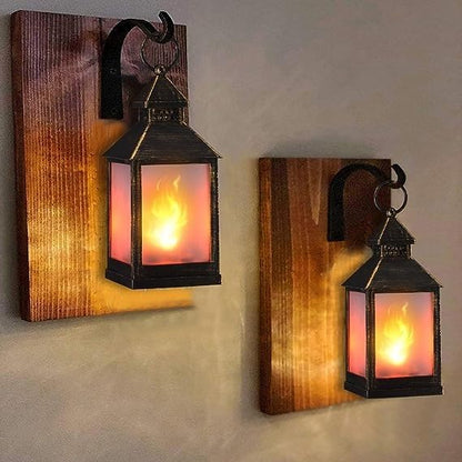 UK-0041 (2pc)Mini Square Lantern Lamps with Moving Flame LED Light for Home Decoration Diwali & Christmas