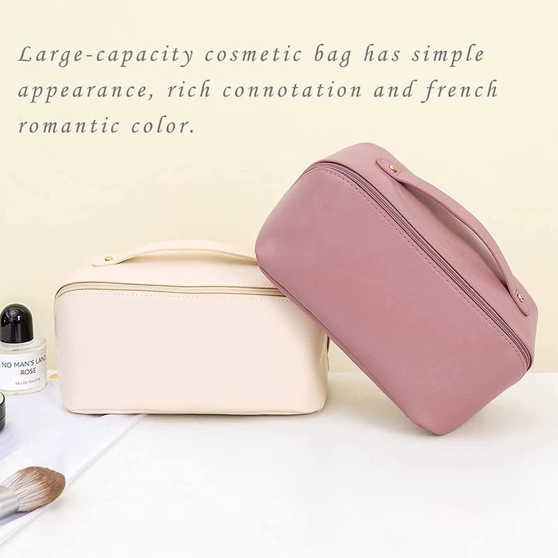 UK-0026 Cosmetic Travel Bag Large Capacity , Portable Leather Makeup Storage Bags with Handle and Divider, Wide Opening Cosmetic/Makeup Organizer