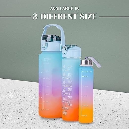 UK-0023 3 in 1 Water Bottle with Motivational Time Marker, Leakproof Durable BPA Free Non-Toxic Water bottle for office, gym, school