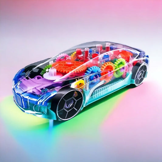 UK-0335 ransparent Mechanical Car Toy for Kids with Gear Technology 3D Light Musical Sound & 360 Degree Rotation