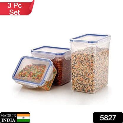 5827 Rectangle ABS Airtight Food Storage Containers with Leak Proof Locking Lid Storage container set of 3 Pc (Approx Capacity 500ml,1000ml,1500ml, Transparent)