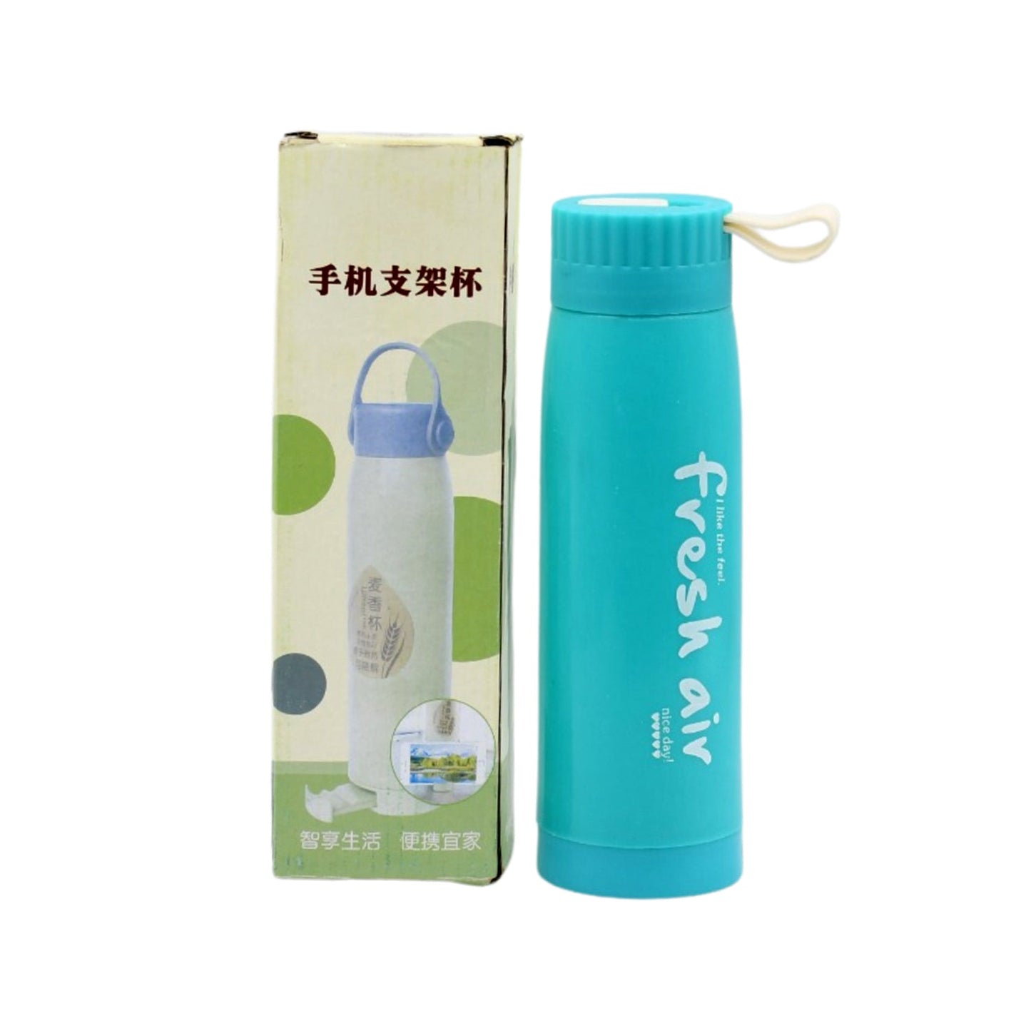 6951A PORTABLE WATER BOTTLE, CREATIVE WHEAT FRAGRANCE GLASS BOTTLE WITH MOBILE PHONE HOLDER WIDE MOUTH GLASS WATER 380ML (MOQ :- 80 PC)