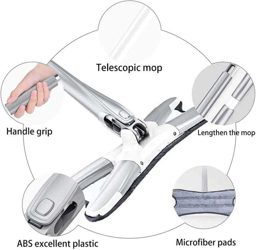 UK-0027 X Shape Microfiber Mop for Floor Cleaning,Dust Mop,Self Wringing,Ceramic & Wood Floor Cleaner Mop,Dry Wet Mop Hands-Free Manual Extrusion Household Cleaning Tool -with Mop Holde