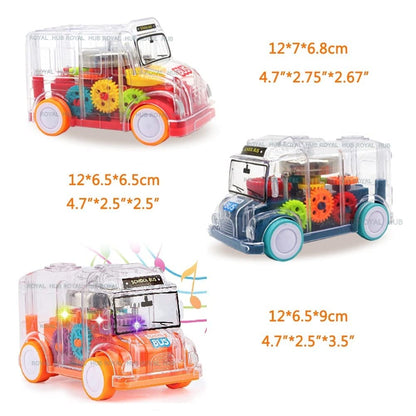 UK-0334 ransparent Gear Bus for Kids Friction Powered Mini School Bus with Tinkling Sound and Light Toy for Kids