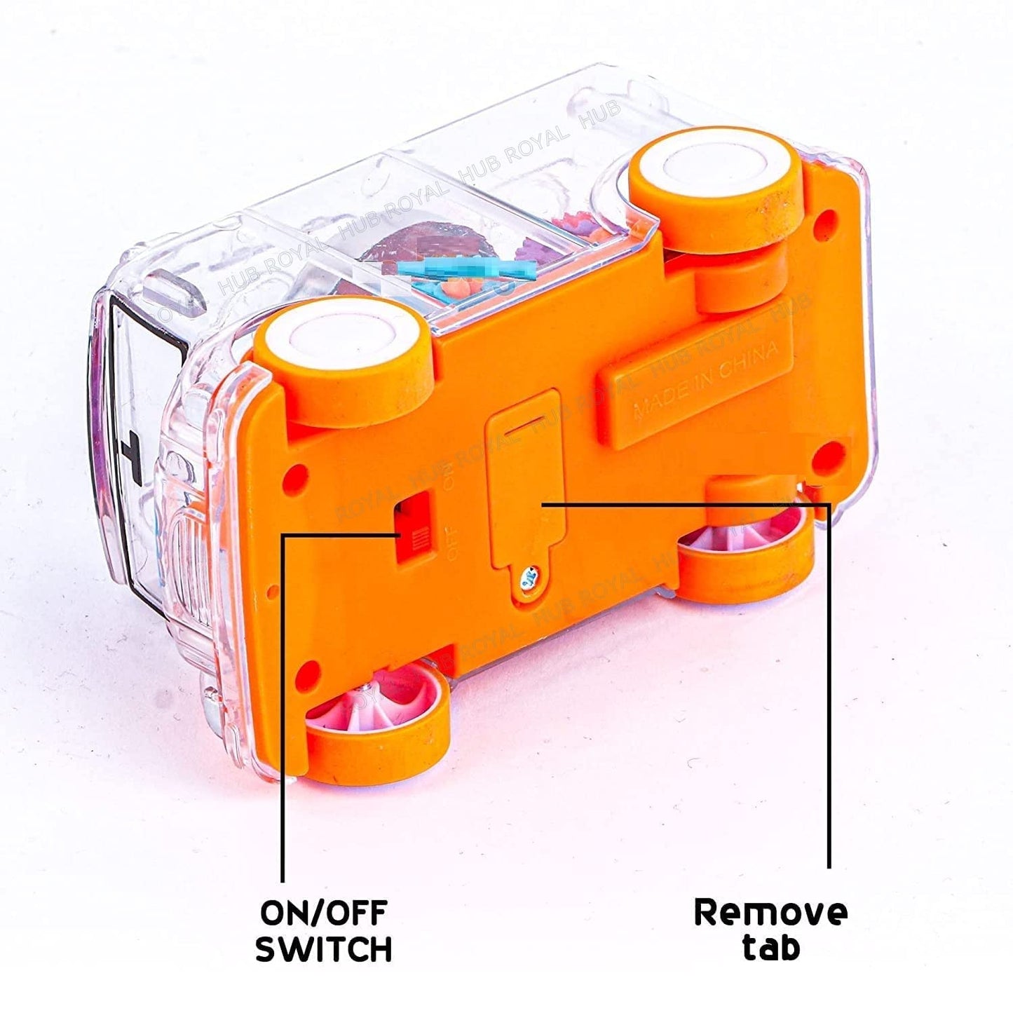 UK-0334 ransparent Gear Bus for Kids Friction Powered Mini School Bus with Tinkling Sound and Light Toy for Kids