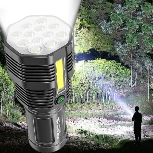 12 LED Flashlight COB Side Light USB Rechargeable Strong Light Flashlight Waterproof Outdoor Household Portable Long-Range Led Torch Light Hiking Camping Outdoor Side Light Flashlight