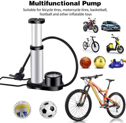 UK-0098  Portable High Pressure Foot Air Pump Heavy Compressor Cylinder with Pressure Gauge Floor Pump for Motorbike, for Cars, Bicycle, Football, Cycle Pump