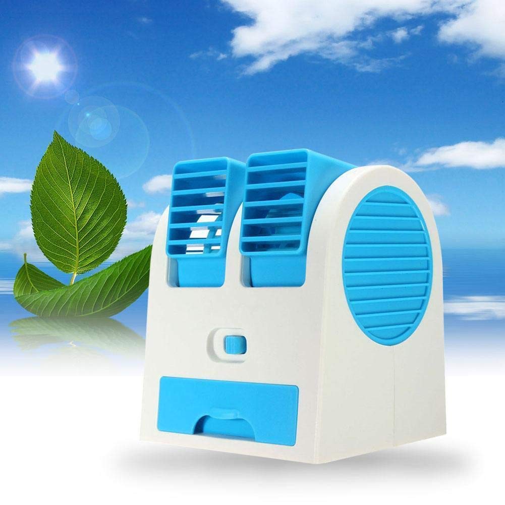 UK-0295 Mini Fan USB and Battery Powered Mini Portable Dual Blower Desk Table Air Cooler Fan