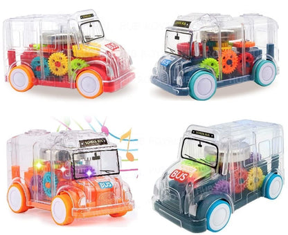 UK-0334 ransparent Gear Bus for Kids Friction Powered Mini School Bus with Tinkling Sound and Light Toy for Kids