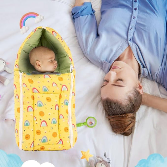 UK-0328 3 in 1 Baby Sleeping Bag & Carry Nest | Cotton Bedding Set for Infants & New Born Baby | Portable/Travel & Skin Friendly | 0-7 Months