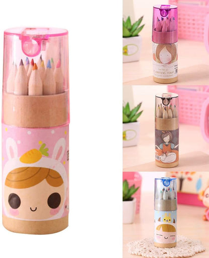 7957 12 Colouring Pencils Kids Set, Pencils Sharpener, Mini Drawing Colored Pencils with Sharpener, Kawaii Manual Pencil Cutter, Coloring Pencil Accessory School Supplies for Kid Artists Writing Sketching