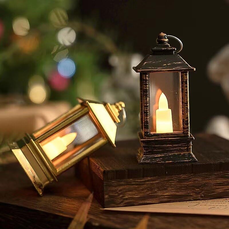 UK-0041 (2pc)Mini Square Lantern Lamps with Moving Flame LED Light for Home Decoration Diwali & Christmas