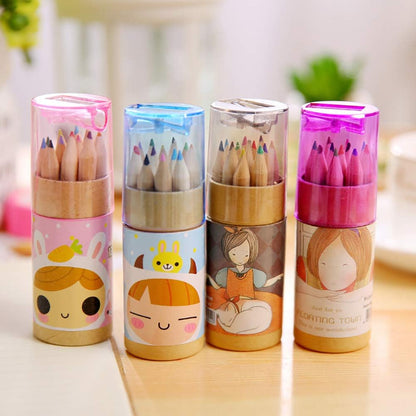 7957 12 Colouring Pencils Kids Set, Pencils Sharpener, Mini Drawing Colored Pencils with Sharpener, Kawaii Manual Pencil Cutter, Coloring Pencil Accessory School Supplies for Kid Artists Writing Sketching