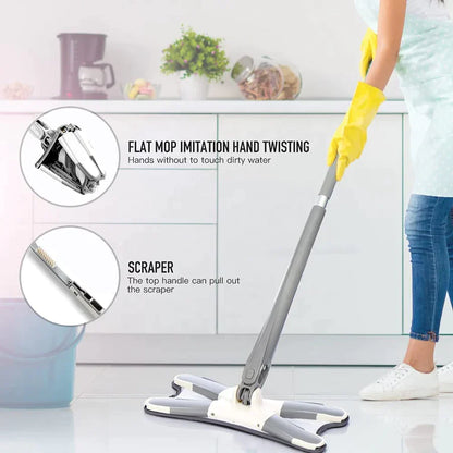 UK-0027 X Shape Microfiber Mop for Floor Cleaning,Dust Mop,Self Wringing,Ceramic & Wood Floor Cleaner Mop,Dry Wet Mop Hands-Free Manual Extrusion Household Cleaning Tool -with Mop Holde