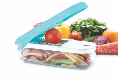 8108 Ganesh 7 in 1 Plastic Vegetable Dicer, Blue DeoDap