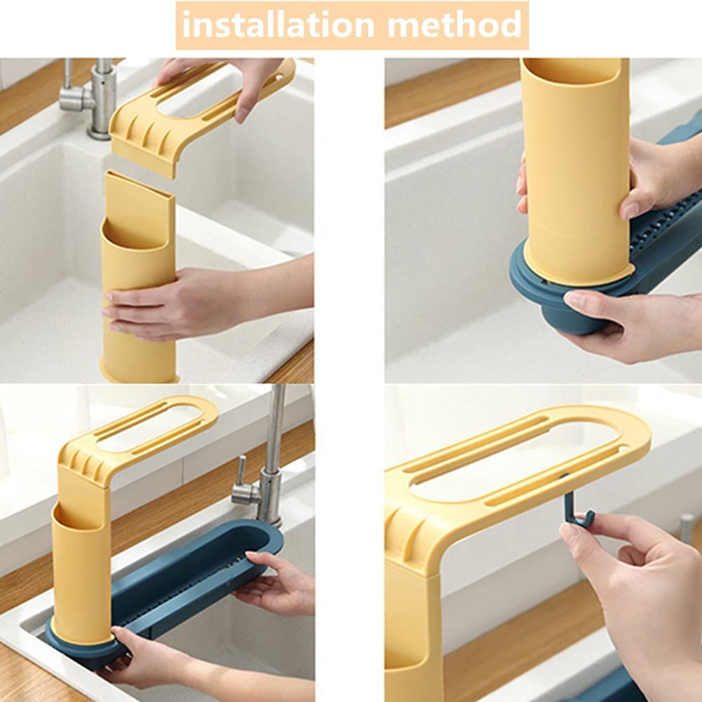 7677 Telescopic Sink Adjustable Sponge Soap Dish Cloth Holder Drainer Tray DeoDap