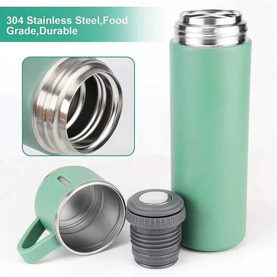 UK-0022 Stainless Steel Vacuum Flask Set with 3 Steel Cups Combo for Coffee Hot Drink and Cold Water Flask Ideal Gifting Travel Friendly Latest Flask Bottle. (Multi-Color)