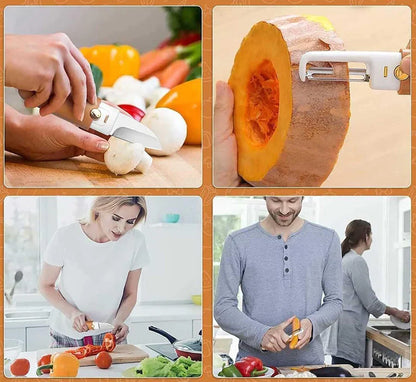 UK-0010 Multifunctional 2 in 1 Stainless Steel Fruit Knife Peeler, Fruit and Vegetable Peeler Dual-Use Knife, Outdoor Kitchen Tools Portable Peeling Fruit Peeler (2 in 1 Knife)