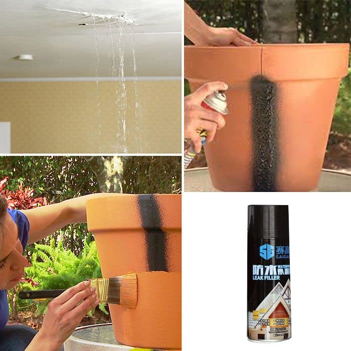 UK-0168 Waterproof Leak Filler Spray Rubber Flexx Repair & Sealant - Point to Seal Cracks Holes Leaks Corrosion More for Indoor Or Outdoor Use Black Paint