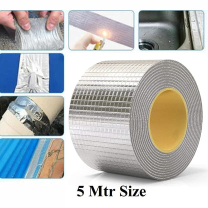 Waterproof Aluminium Rubber Tape for Leakage Repair, Hot & Cold Temperature Aluminium Foil Tape, Perfect for Sealing Roof & Water Leakage (5 Mtr) 5x5