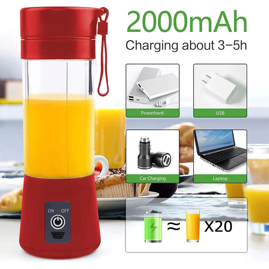 UK-0090 6 Blades Juicer Rechargeable Portable Electric USB Juicer Bottle Blender for Making Juice,Travel Juicer for Fruits and Vegetables,Juice Maker Machine (Multicolour)