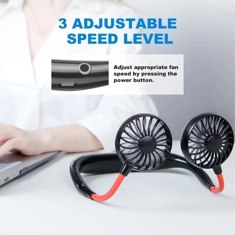 0875 Portable USB Battery Rechargeable Mini Fan - Headphone Design Wearable Neckband Fan