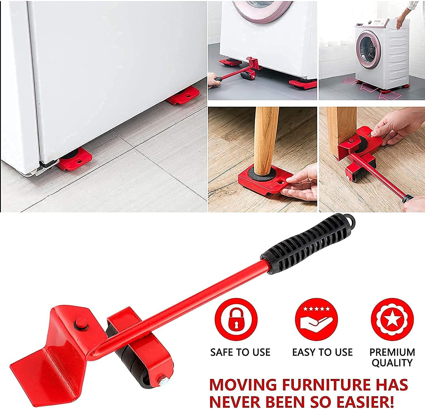 UK-0200 Furniture Lifter Mover Tool Set, Furniture Moving Roller Wheel Set for Washing Machines, Fridge,Sofa, Wardrobes Adjustable Height