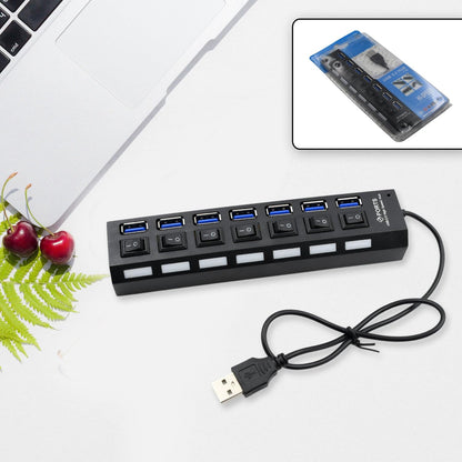 UK-0209 Multi Port USB 2.0 Hub 7 Port with Independent On/Off Switch and LED Indicators USB A Port Data Hub Suitable for PC Computer Keyboard Laptop Mobile HDD, Flash Drive Camera etc