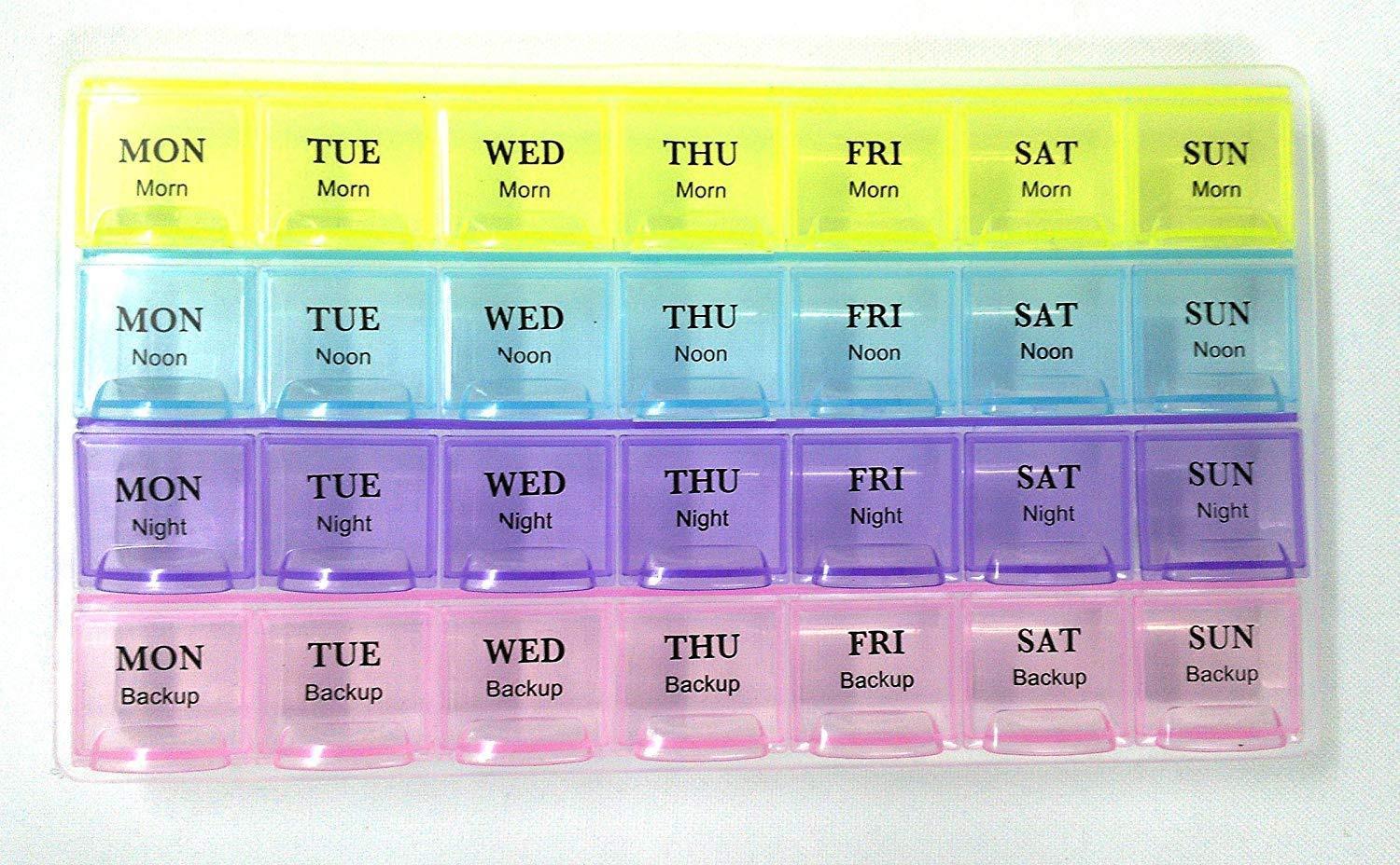 0383 Pill Case- 4 Row 28 Squares Weekly 7 Days Tablet Box Holder Medicine Storage Organizer Container DeoDap