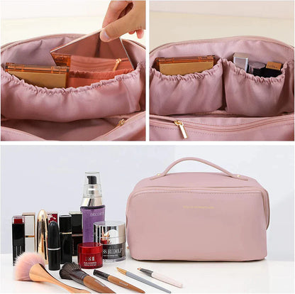 UK-0026 Cosmetic Travel Bag Large Capacity , Portable Leather Makeup Storage Bags with Handle and Divider, Wide Opening Cosmetic/Makeup Organizer