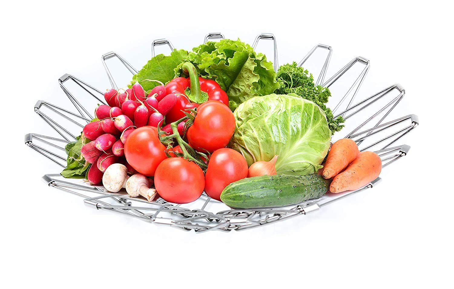 3040 Multipurpose Fruit Basket Stainless Steel Wire Bowl Foldable Basket for Vegetable / Fruits / Dining DeoDap