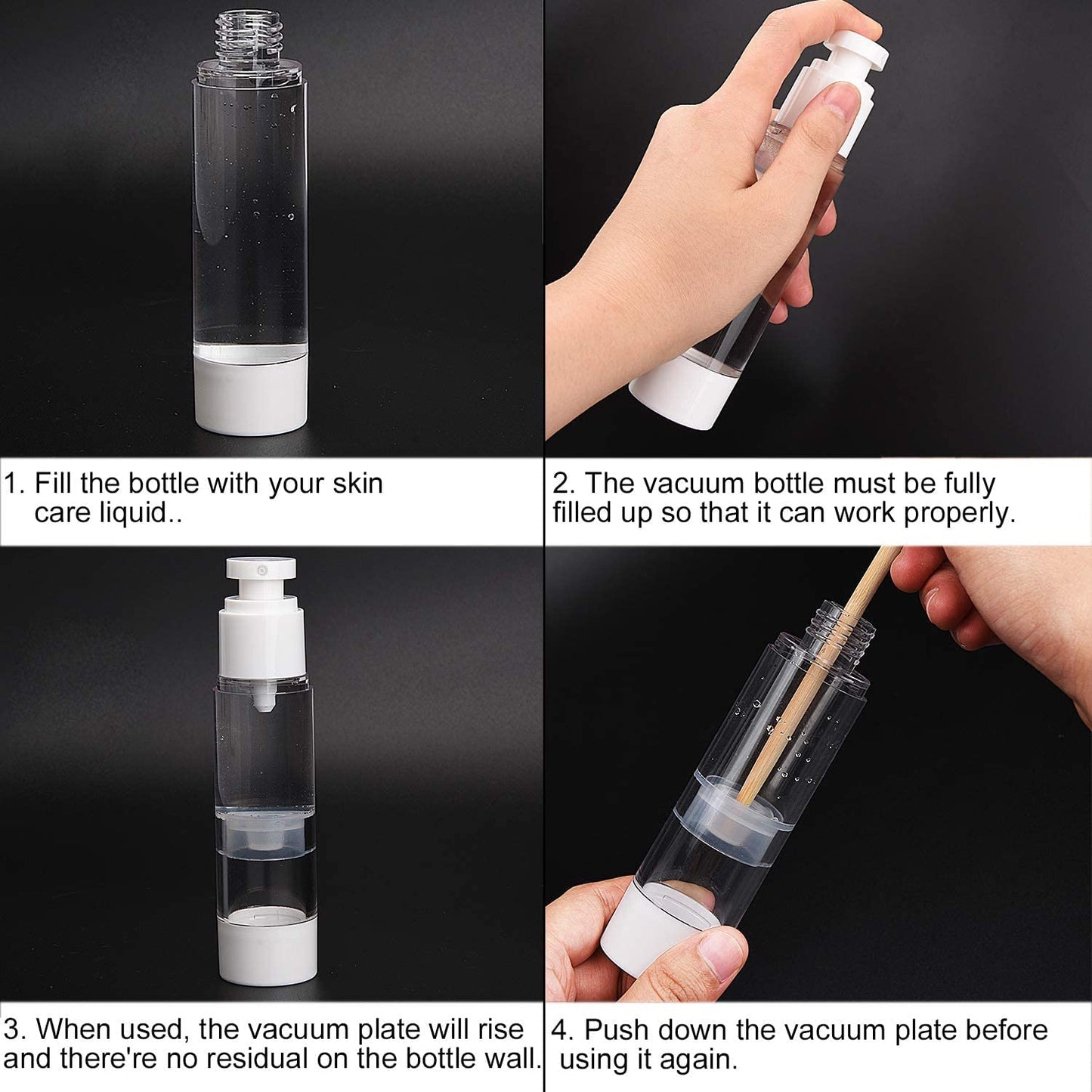 Airless Vacuum Pump Toiletry Travel Bottles, Airtight Makeup Cosmetics Refillable Plastic Dispenser Containers, Leak Proof, deal for Cream Foundation Gel Moisturizers(50ml)