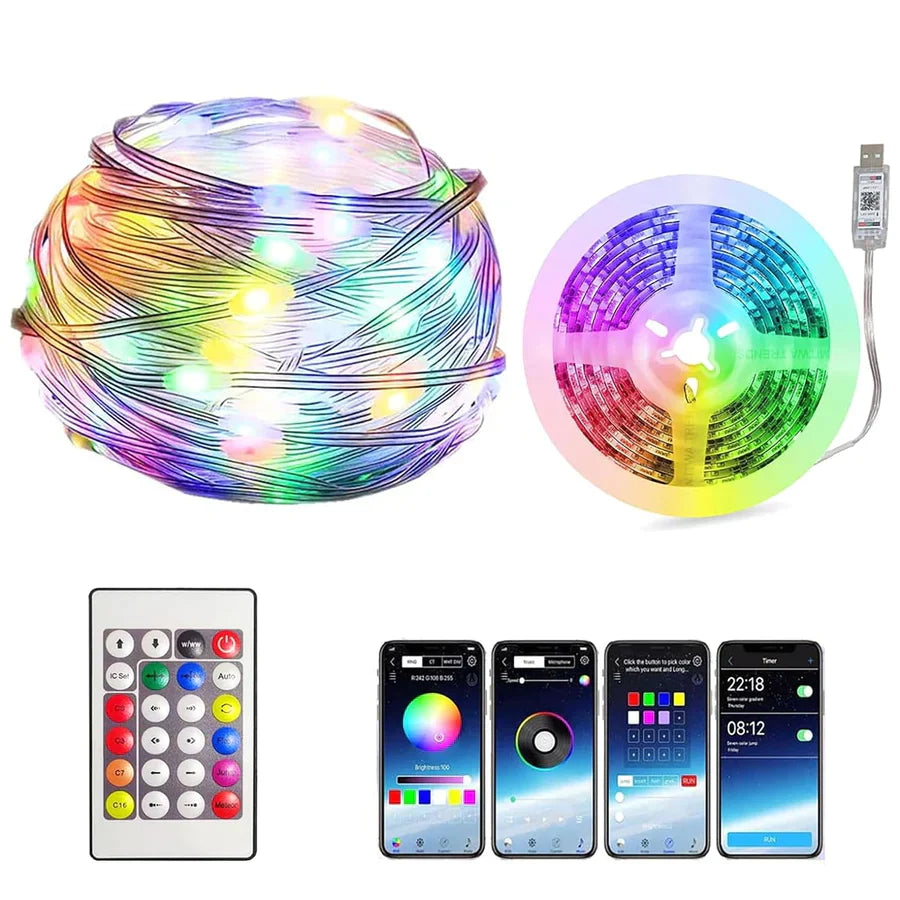 UK-0008    Smart Fairy String Lights - 5 Meter 150 LED Fairy Lights with Music Mode Remote App Control RGB Color Changing