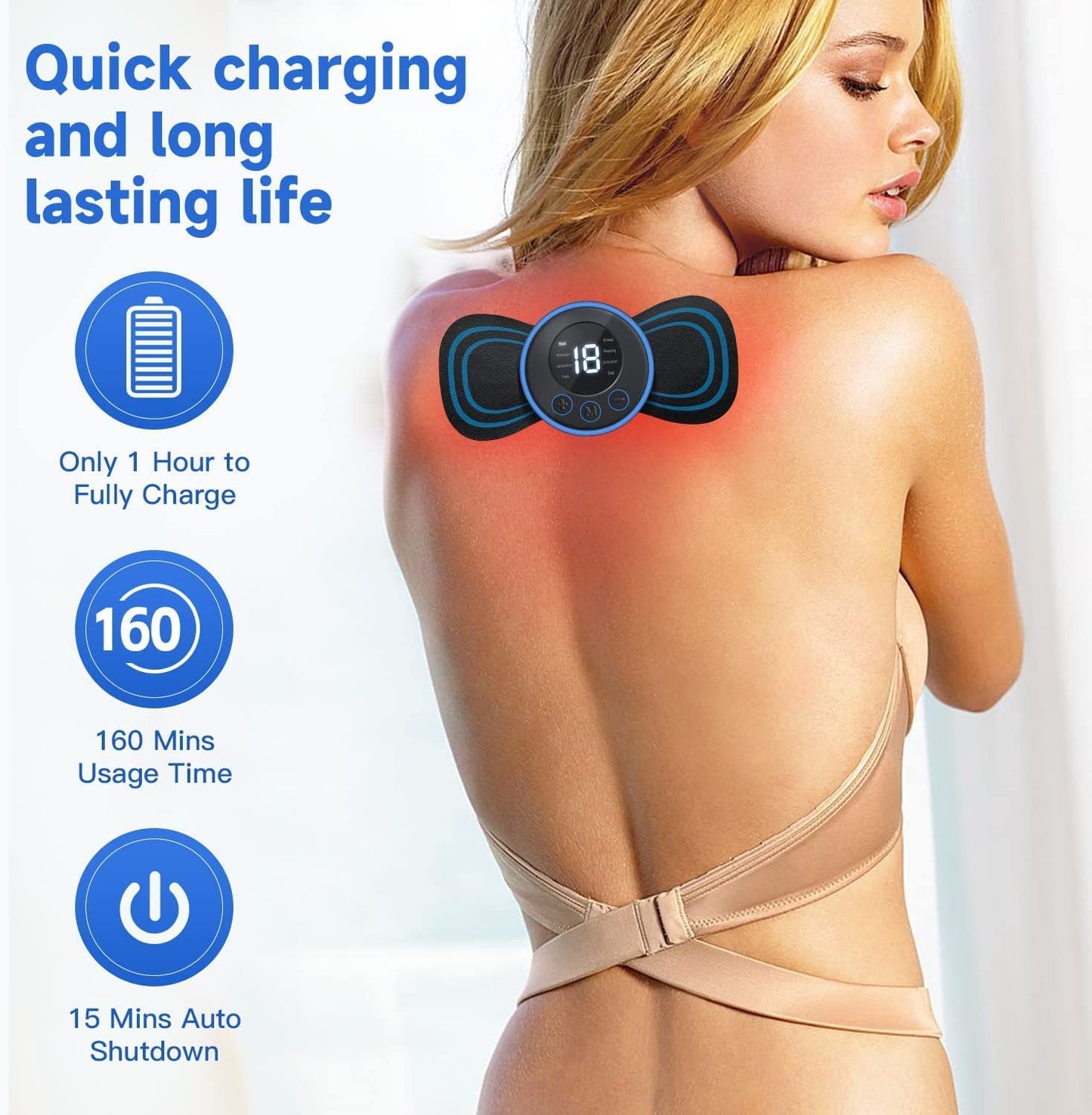 Body Massager,Wireless Portable Neck Massager with 8 Modes and 19 Strength Levels Rechargeable Pain Relief EMS Massage Machine for Shoulder,Arms,Legs,Back Pain for Men and Women