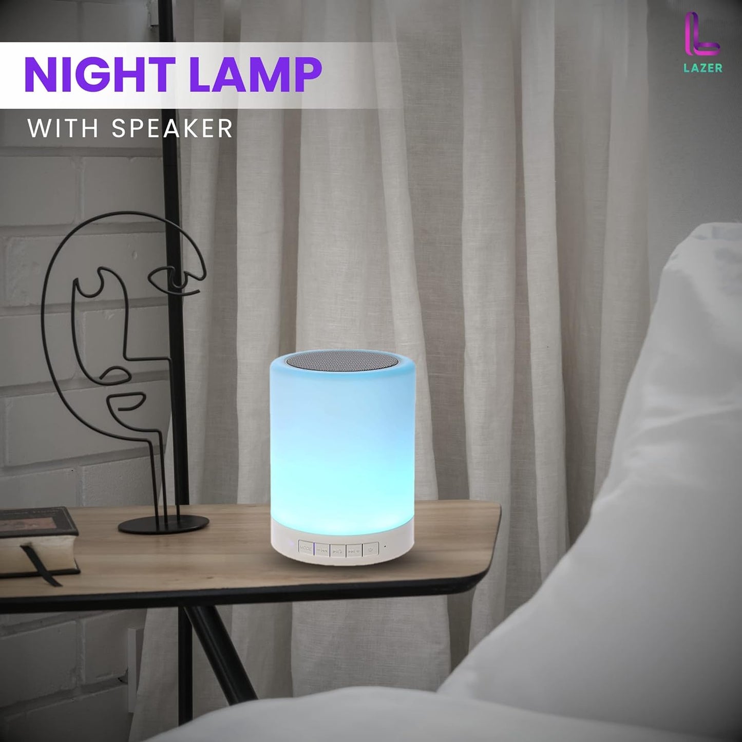 UK-0230 Wireless Night Light LED Touch Lamp Speaker with Portable Bluetooth & HiFi Speaker with Smart Colour Changing Touch Control