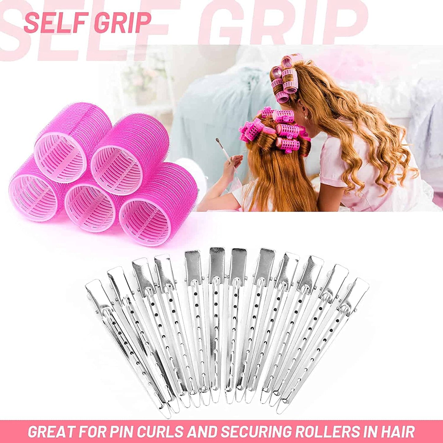 RellifeBuy multicolored Hair Curler Rollers for Women, 6pcs Self Grip Magic Hair Roller Clips Hairdressing Kit for Long Medium Short Hair with 12 Bang Clips & 1 Comb