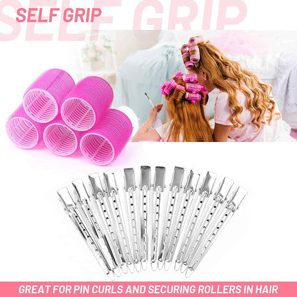 RellifeBuy multicolored Hair Curler Rollers for Women, 6pcs Self Grip Magic Hair Roller Clips Hairdressing Kit for Long Medium Short Hair with 12 Bang Clips & 1 Comb