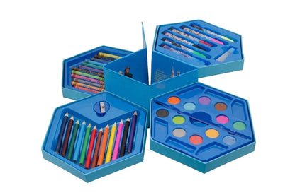 UK-0063 46 Pcs Plastic Art Colour Set With Color Pencil,Crayons,Oil Pastel&Sketch Pens,Multicolor