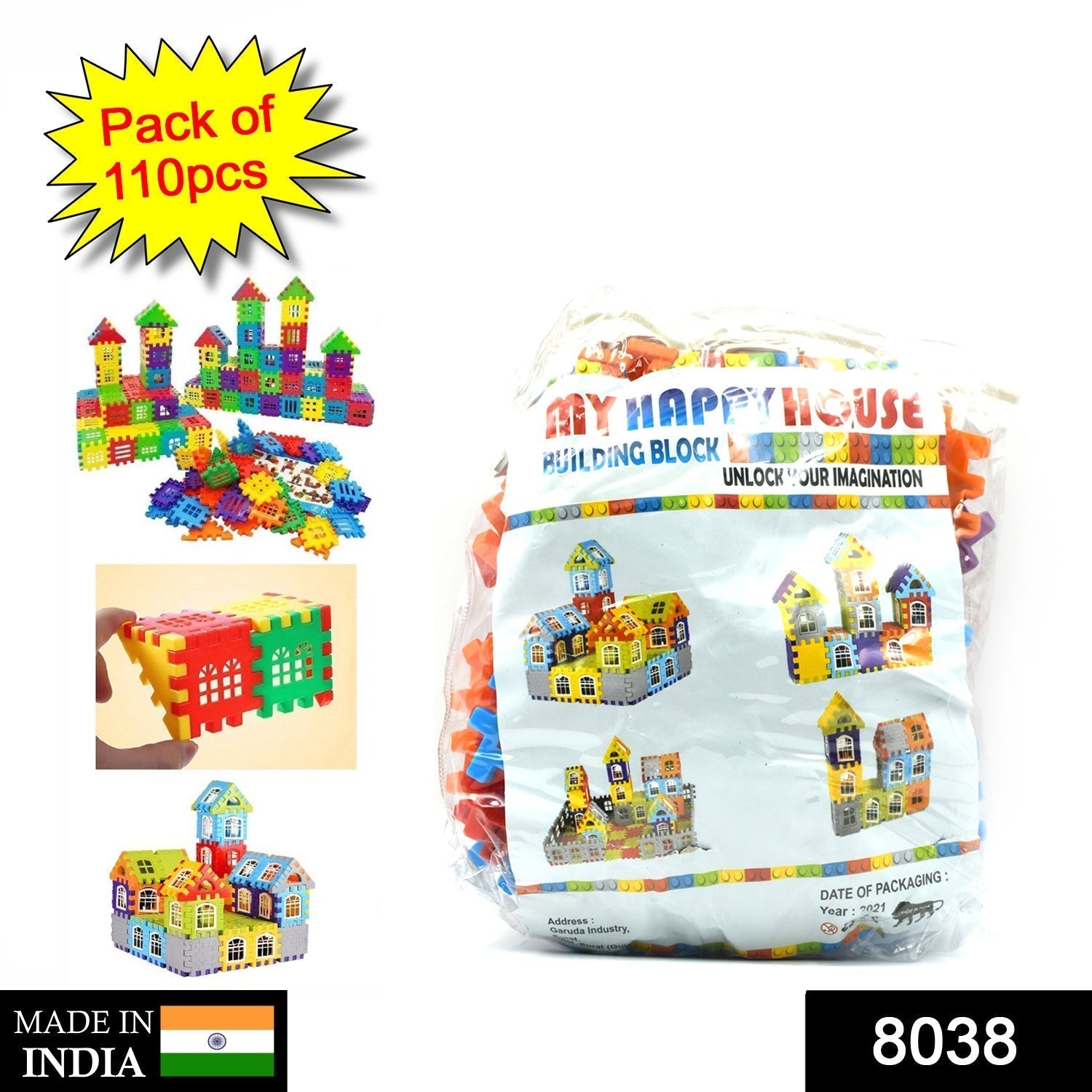 8038  Blocks House Multi Color Building Blocks with Smooth Rounded Edges (110Pc Set) DeoDap